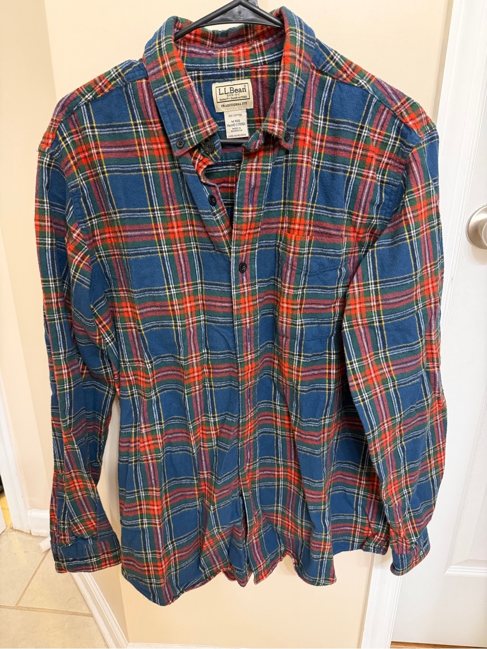 L.L. Bean Blue and Red Plaid Button-Down Flannel Shirt